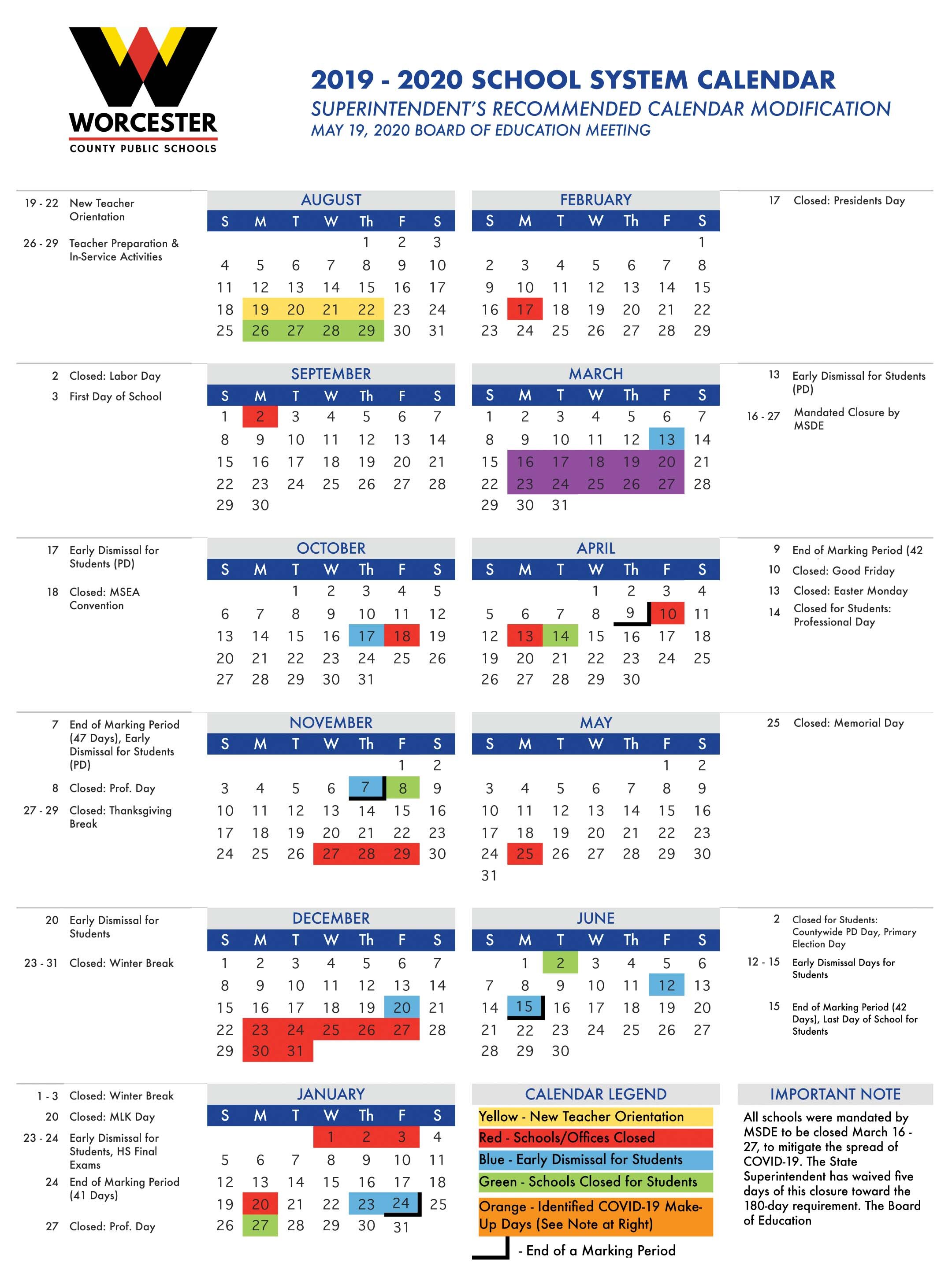 Updated School Calendar Approved Amid Coronavirus Worcester County News Bayside Gazette